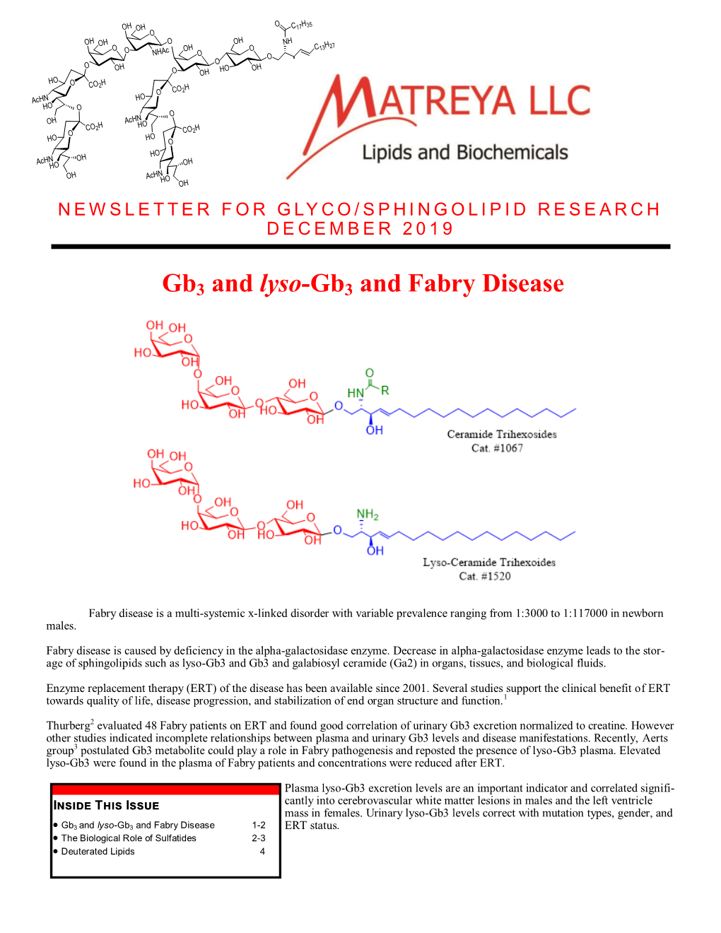 Gb3 and Lyso-Gb3 and Fabry Disease