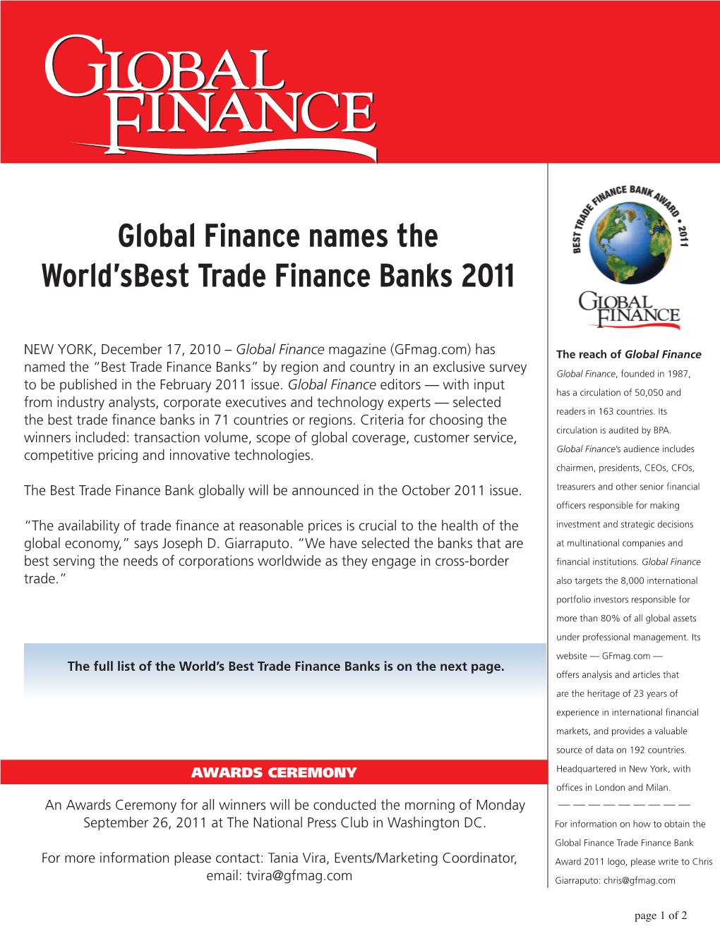 Global Finance Names the World'sbest Trade Finance Banks