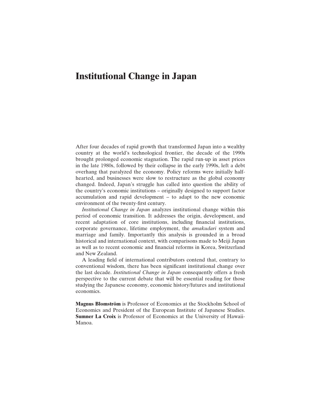 Institutional Change in Japan