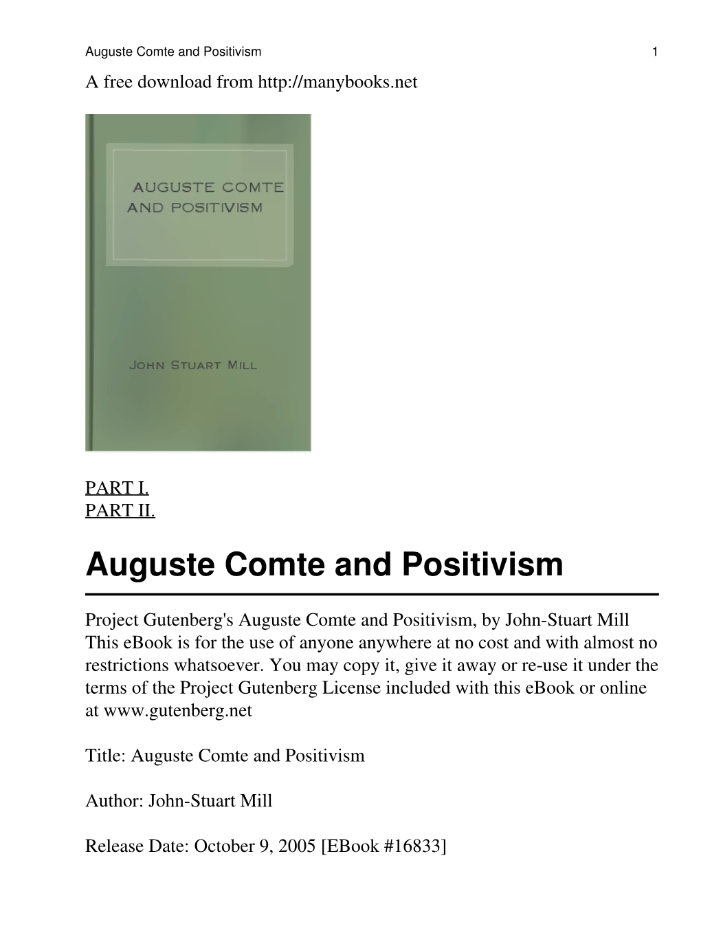 Auguste Comte and Positivism 1 a Free Download From