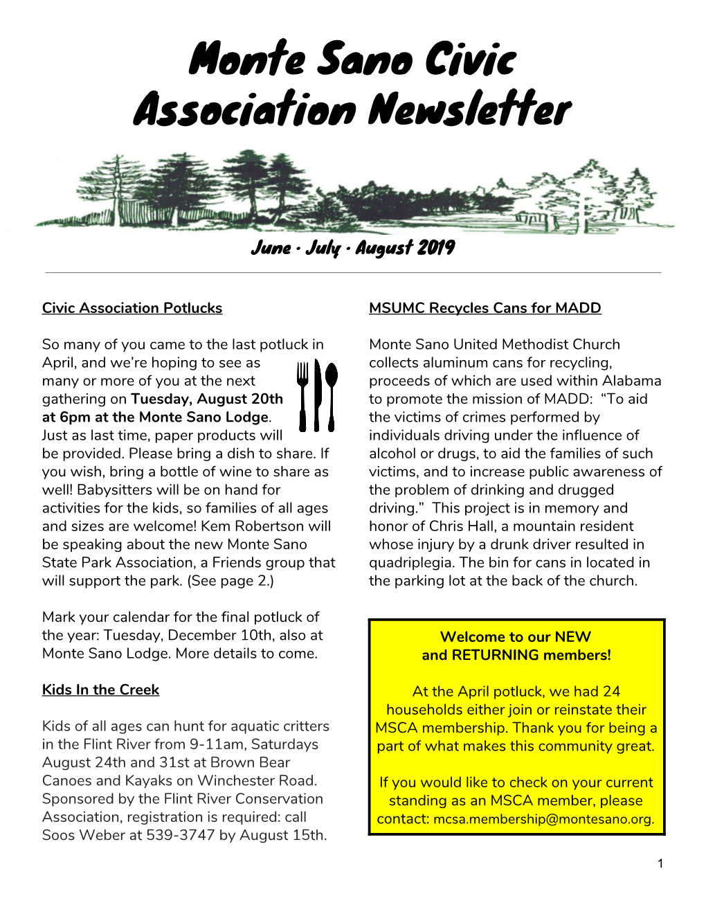 Monte Sano Civic Association Newsletter