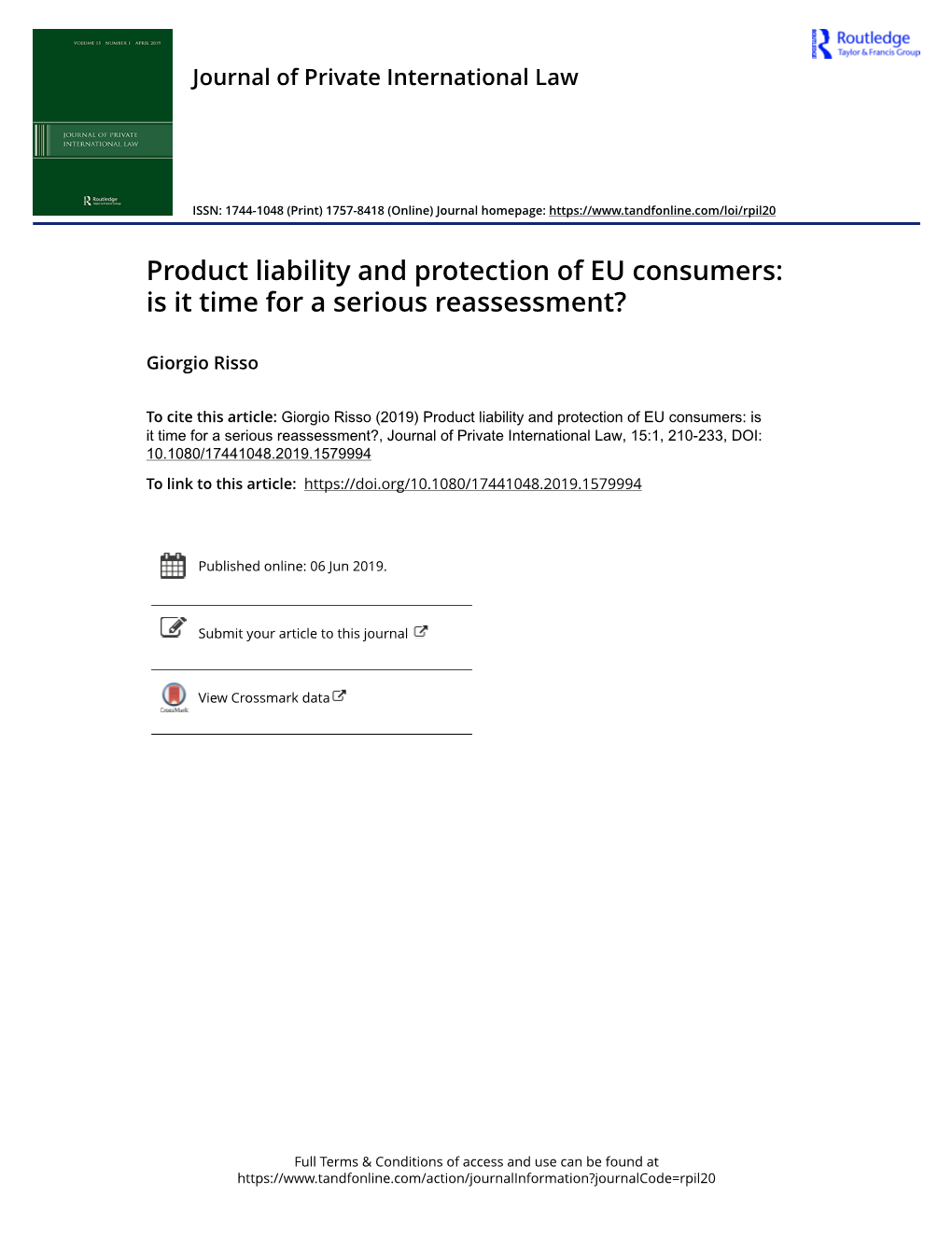 Product Liability and Protection of EU Consumers: Is It Time for a Serious Reassessment?