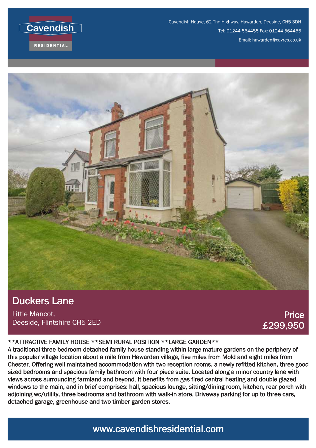 Duckers Lane Little Mancot, Price Deeside, Flintshire CH5 2ED £299,950