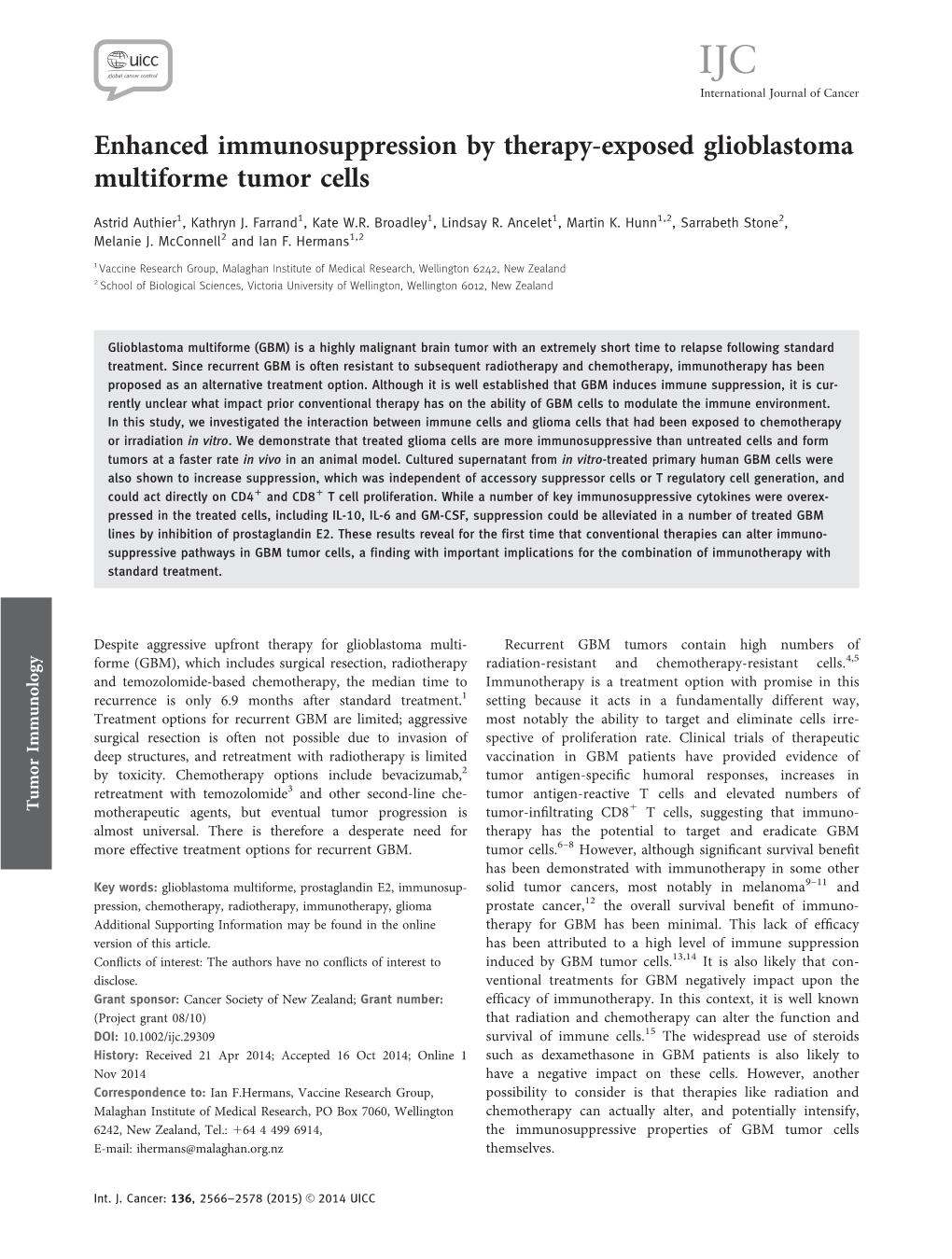 Enhanced Immunosuppression by Therapy‐Exposed Glioblastoma