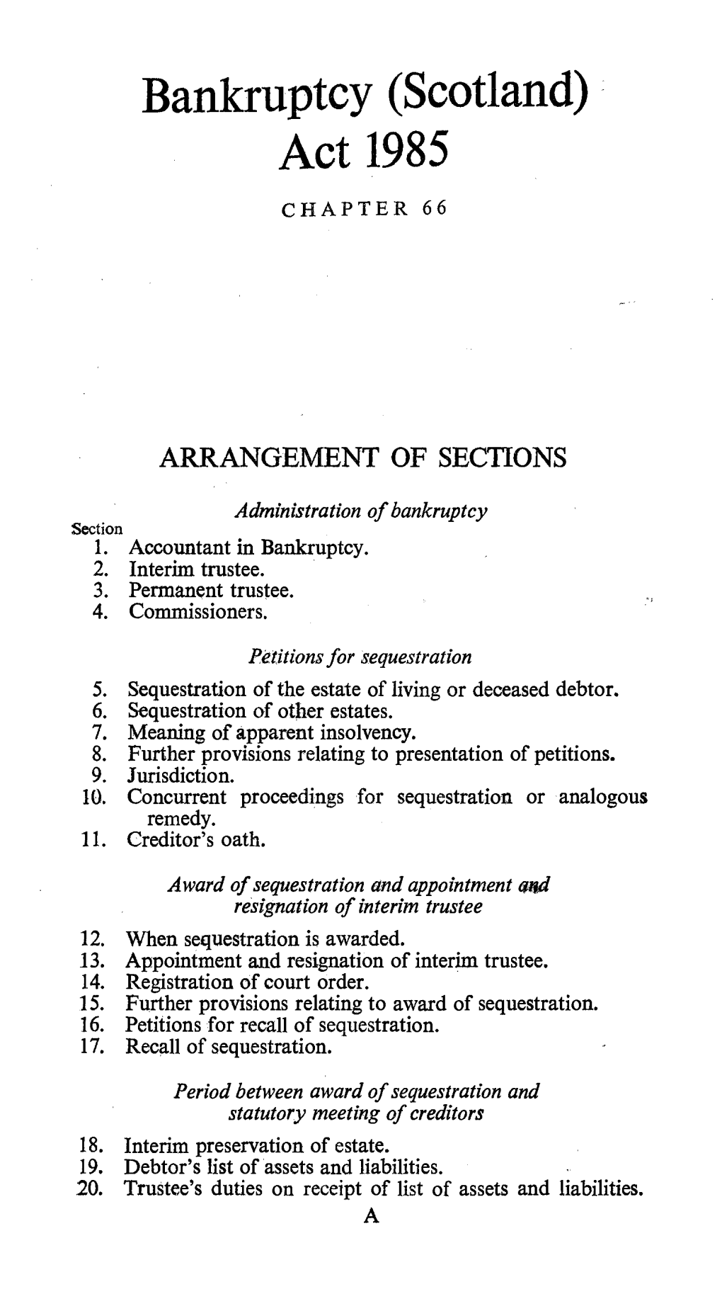 Bankruptcy (Scotland) Act 1985 CHAPTER 66