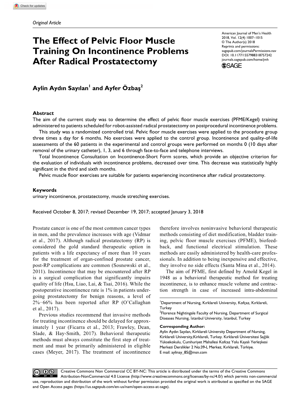 The Effect of Pelvic Floor Muscle Training on Incontinence