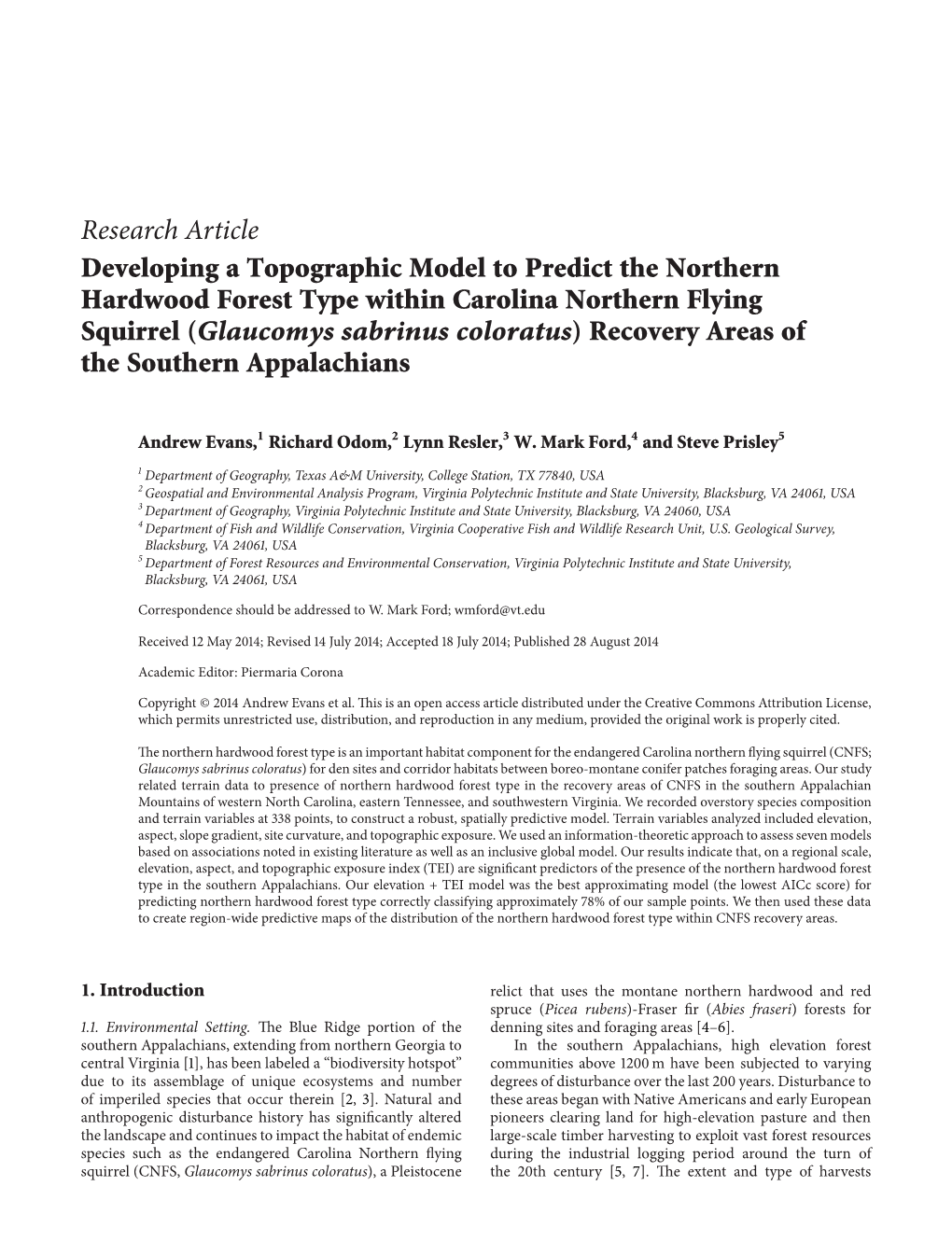 Research Article Developing a Topographic Model to Predict The