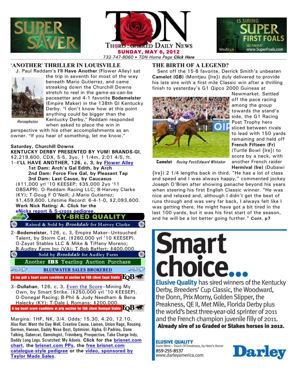 6, 2012 732-747-8060 $ TDN Home Page Click Here >ANOTHER= THRILLER in LOUISVILLE the BIRTH of a LEGEND? J