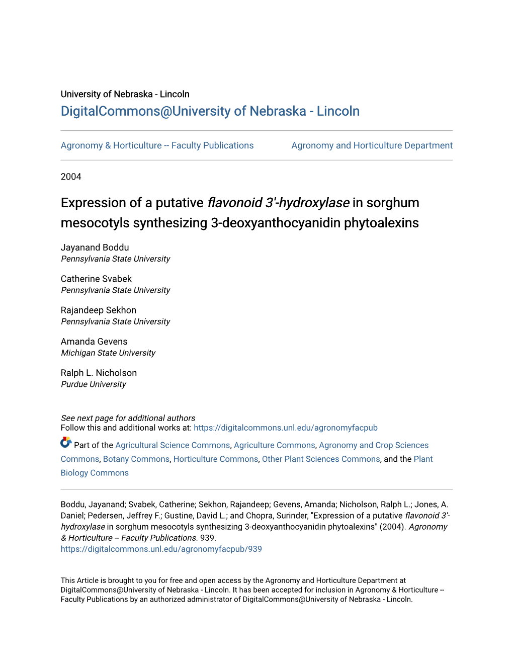 Hydroxylase in Sorghum Mesocotyls Synthesizing 3-Deoxyanthocyanidin Phytoalexins