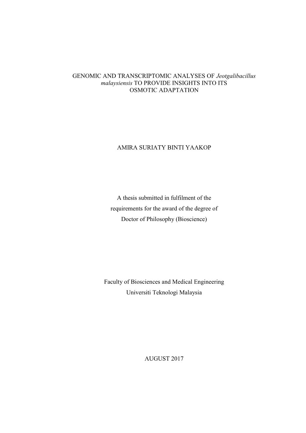 I GENOMIC and TRANSCRIPTOMIC ANALYSES of Jeotgalibacillus