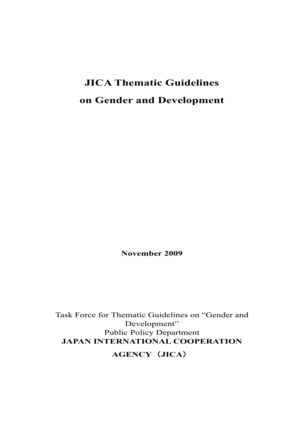 JICA Thematic Guidelines on Gender and Development