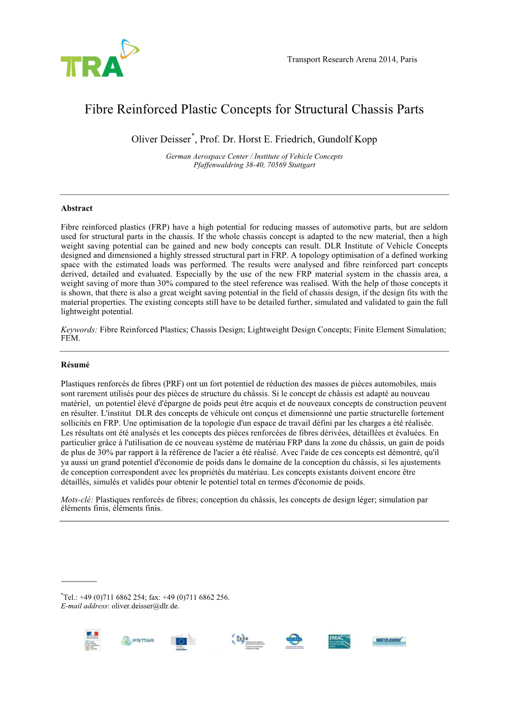 Fibre Reinforced Plastic Concepts for Structural Chassis Parts