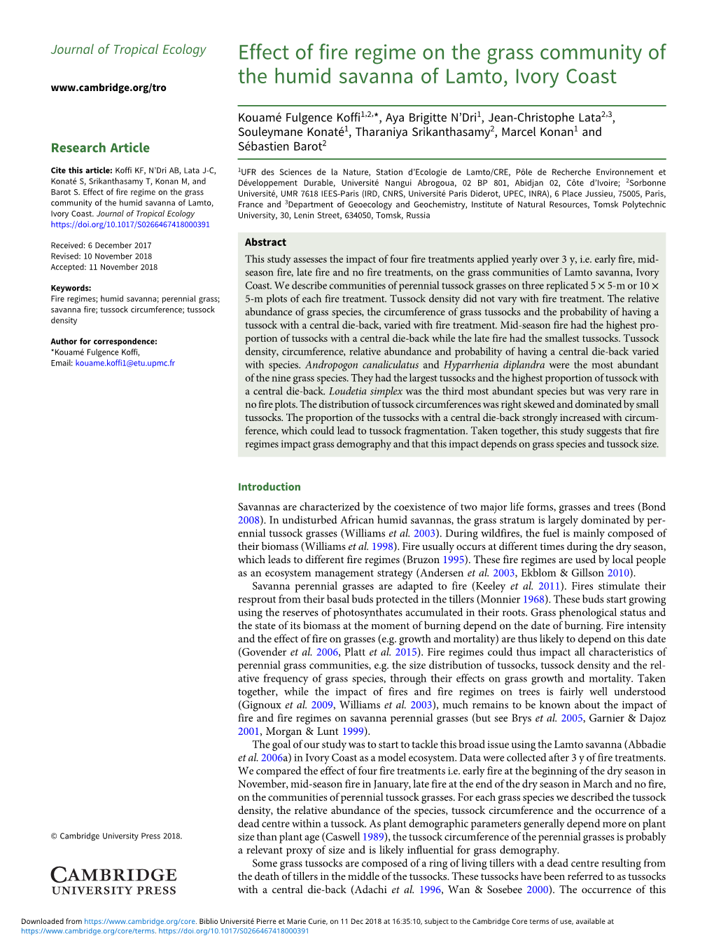 Effect of Fire Regime on the Grass Community of the Humid Savanna Of