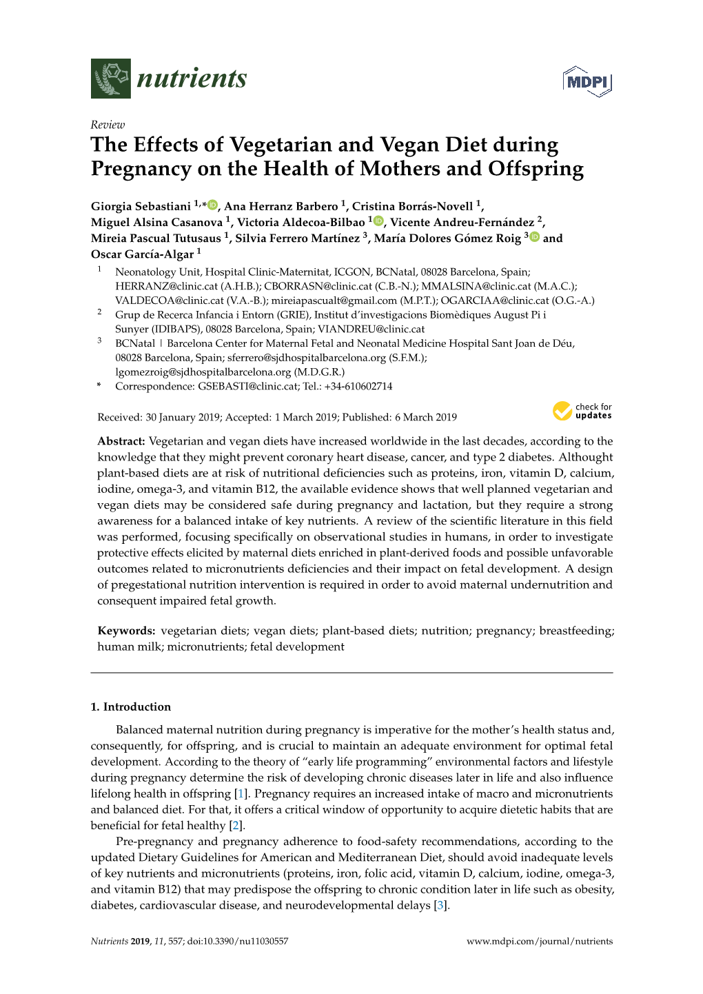 The Effects of Vegetarian and Vegan Diet During Pregnancy on the Health of Mothers and Offspring