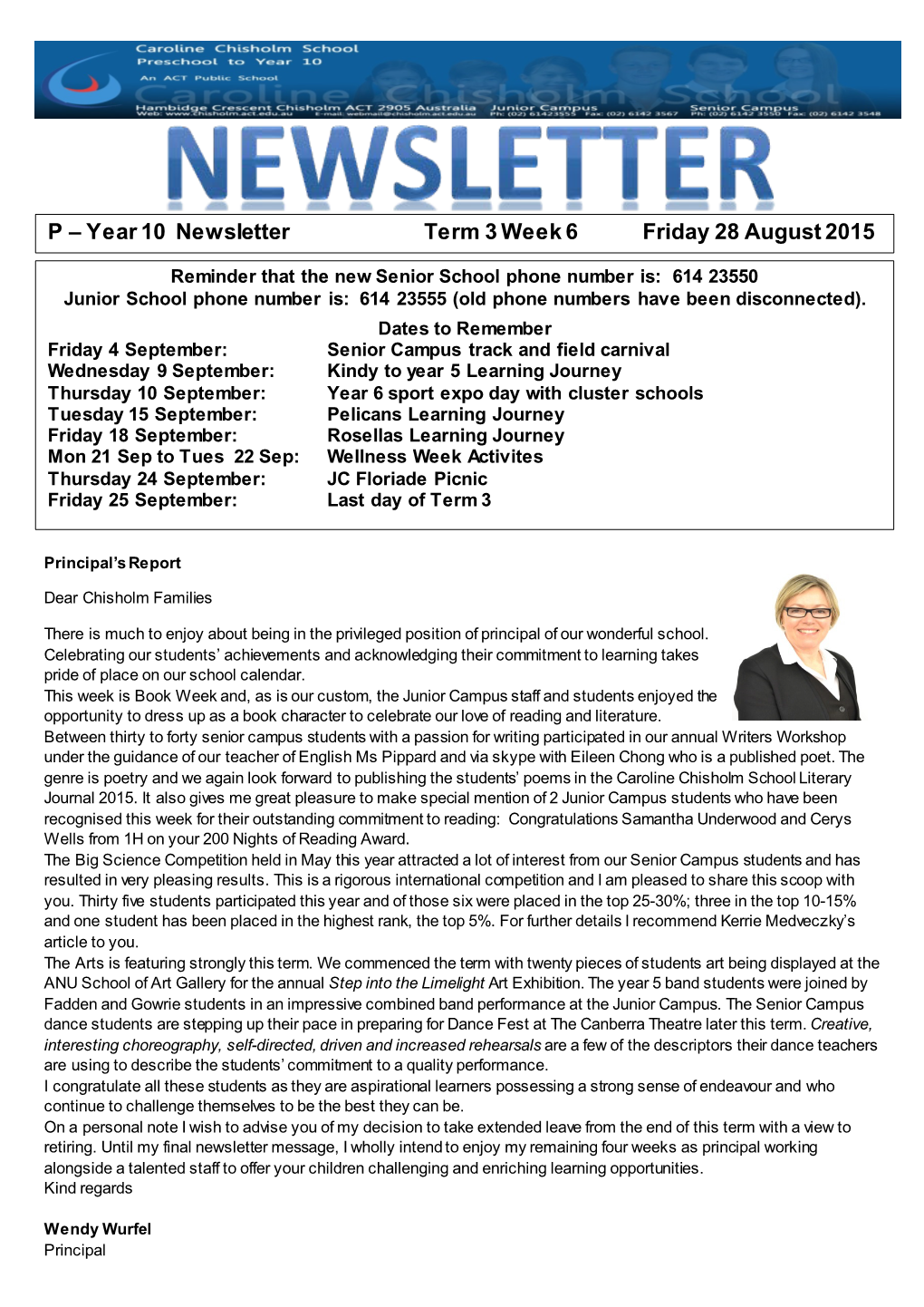 P – Year 10 Newsletter Term 3 Week 6 Friday 28 August 2015