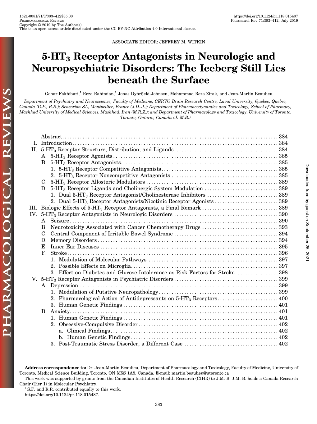 5-HT3 Receptor Antagonists in Neurologic and Neuropsychiatric Disorders: the Iceberg Still Lies Beneath the Surface