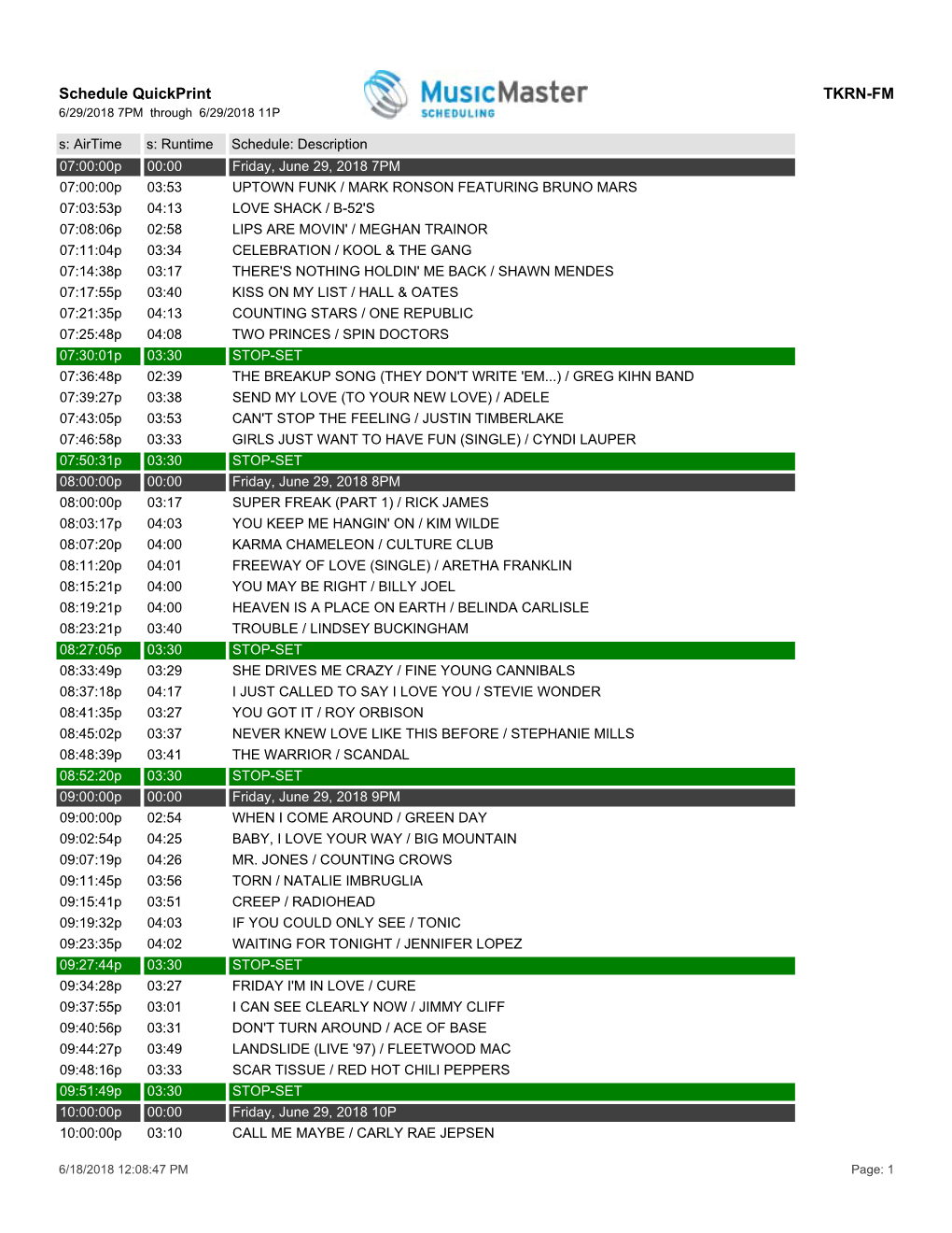 Schedule Quickprint TKRN-FM