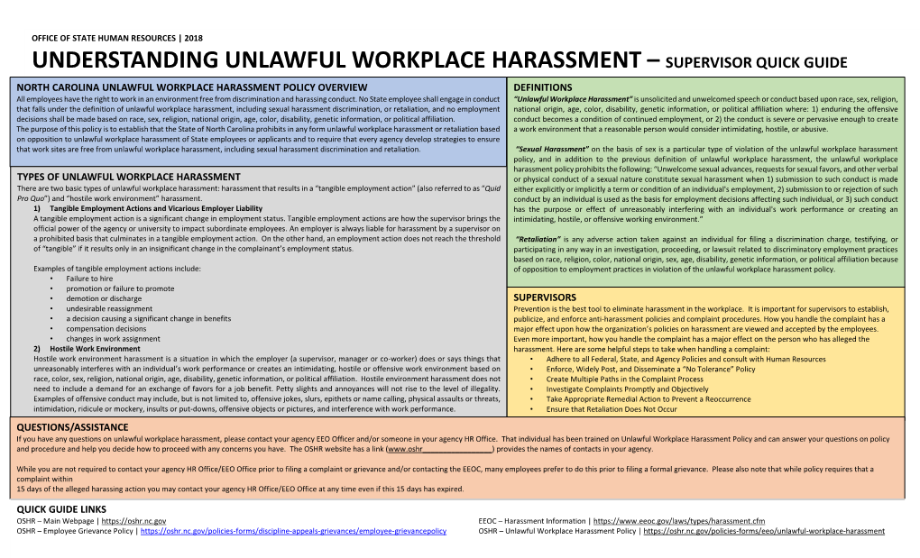 Understanding Unlawful Workplace Harassment – Supervisor Quick Guide