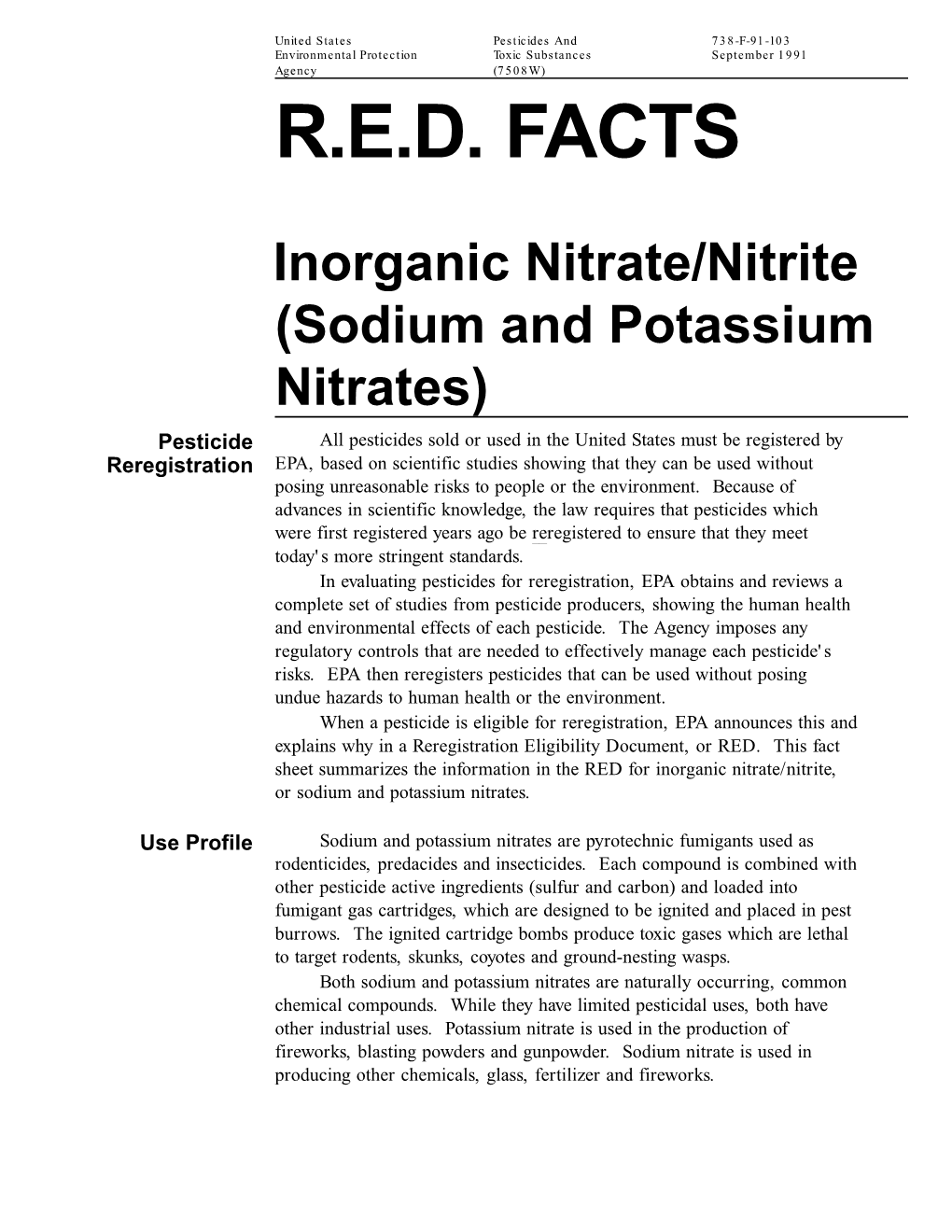 Pesticides and 738-F-91-103 Environmental Protection Toxic Substances September 1991 Agency (7508W) R.E.D