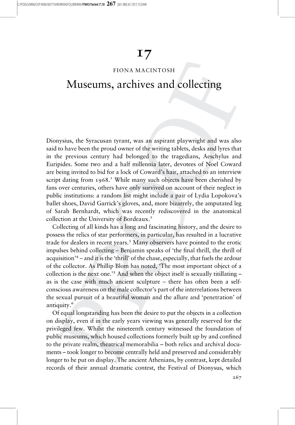 Museums, Archives and Collecting