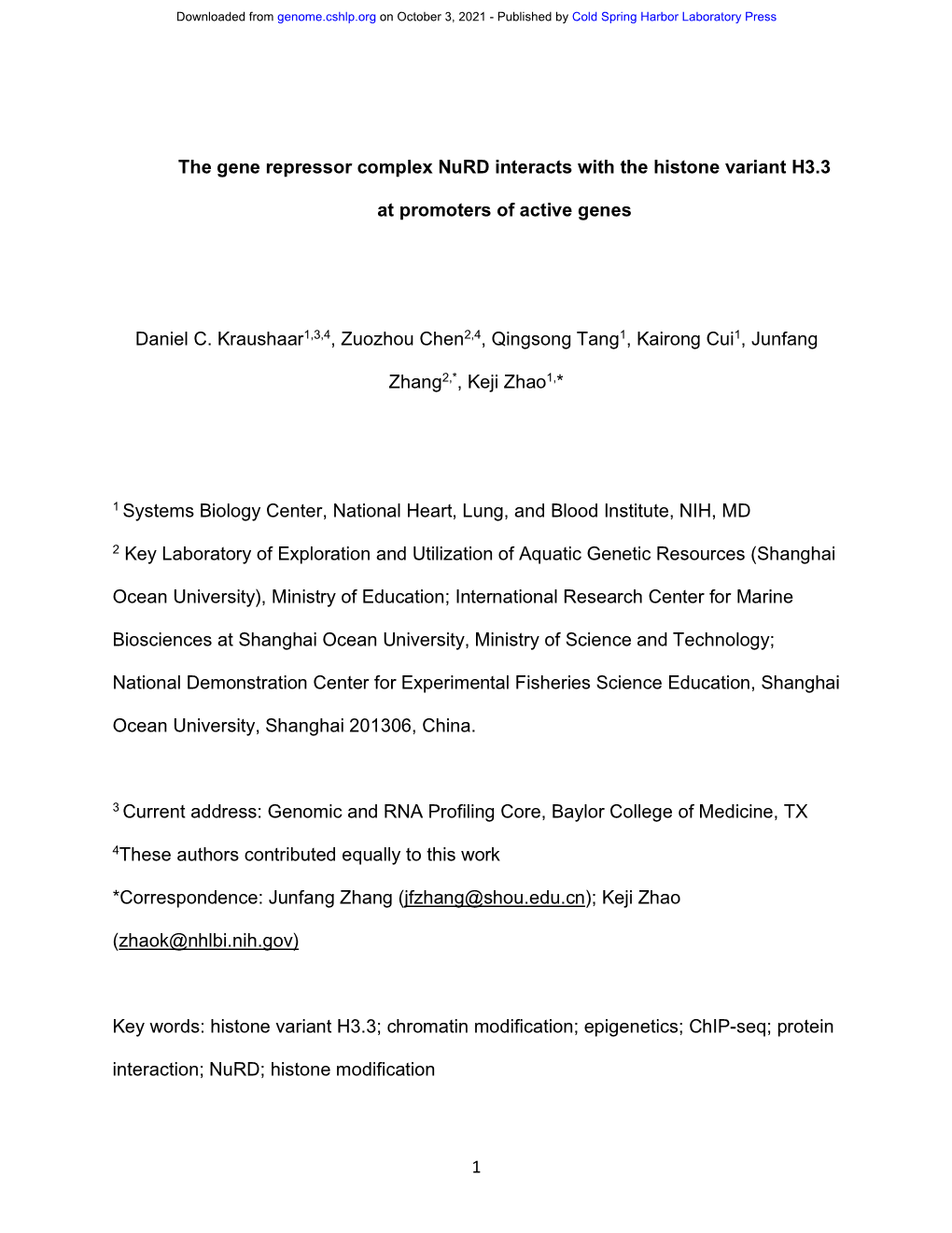 The Gene Repressor Complex Nurd Interacts with the Histone Variant H3.3