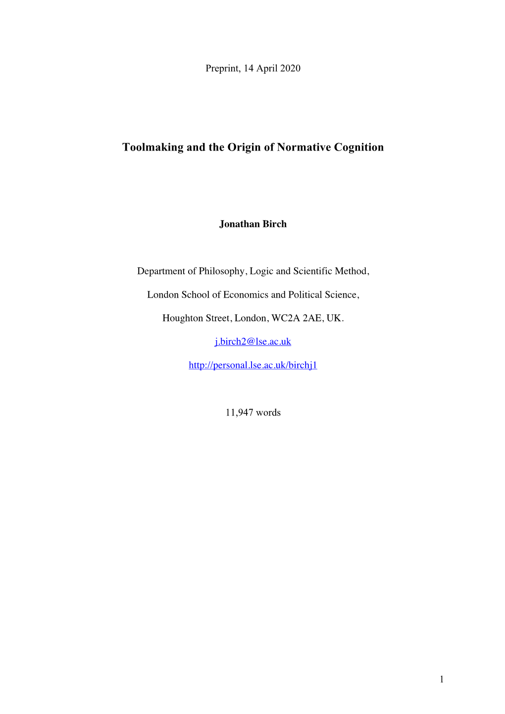 Toolmaking and the Origin of Normative Cognition