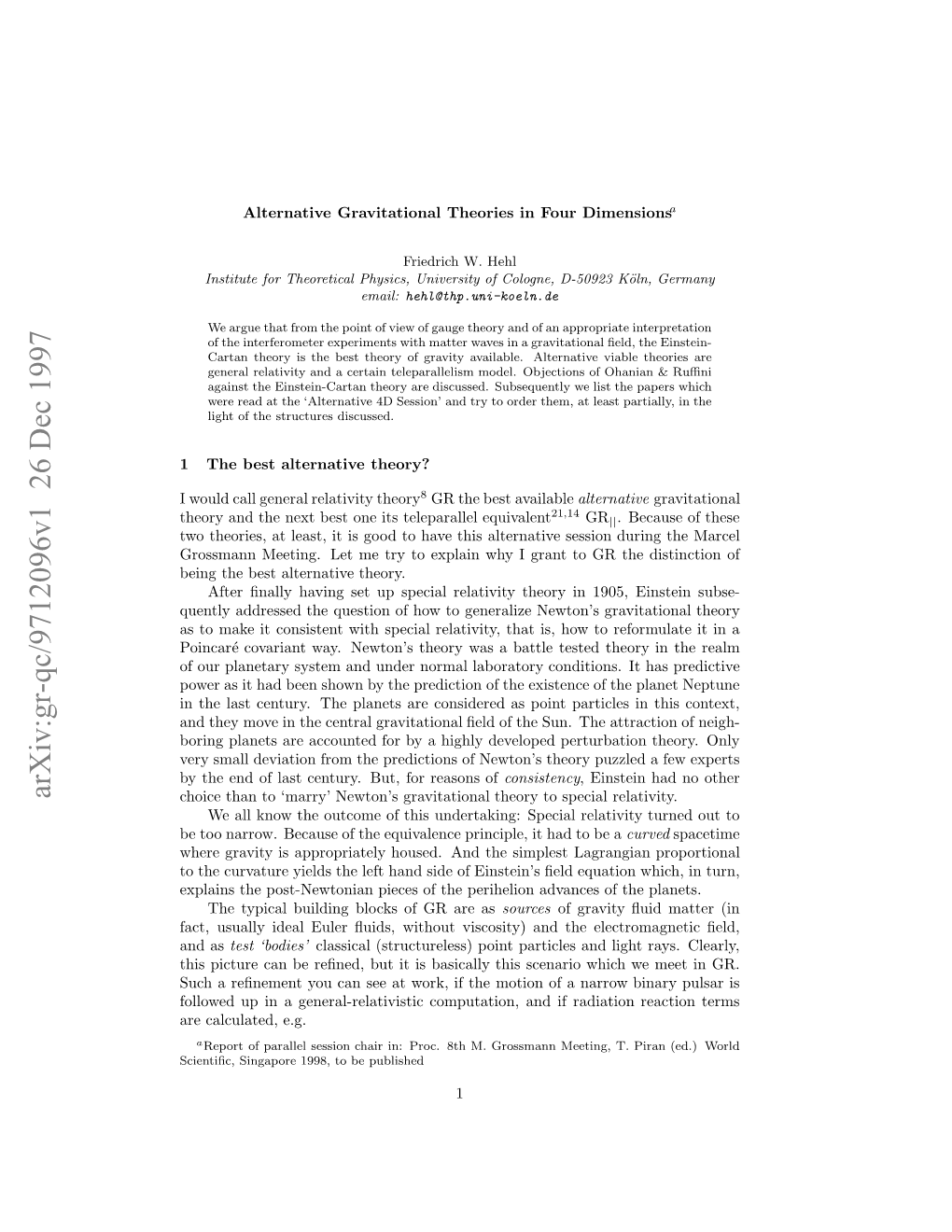 Alternative Gravitational Theories in Four Dimensions