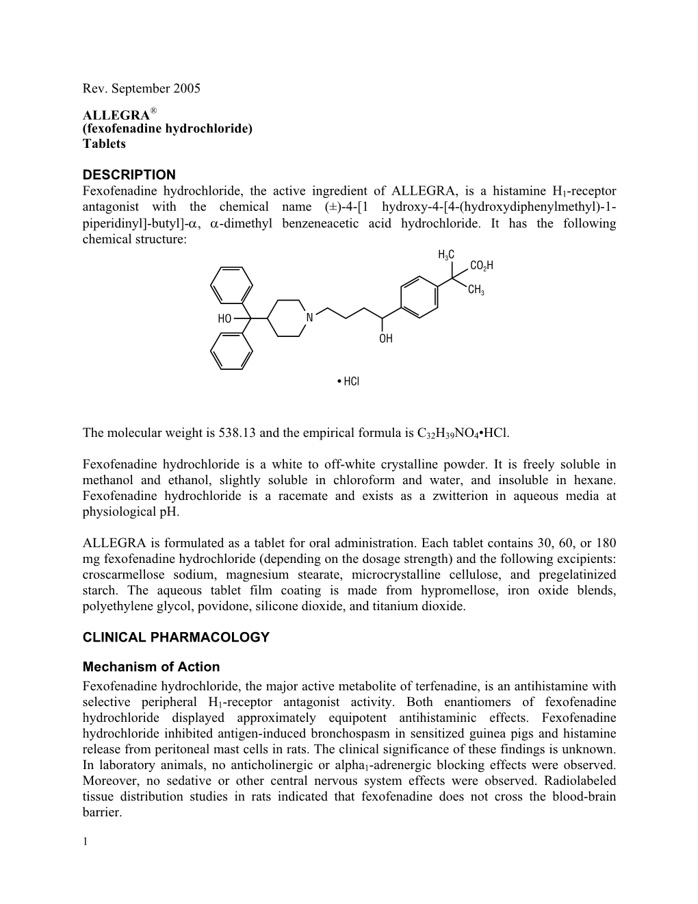 Fexofenadine Hydrochloride) Tablets