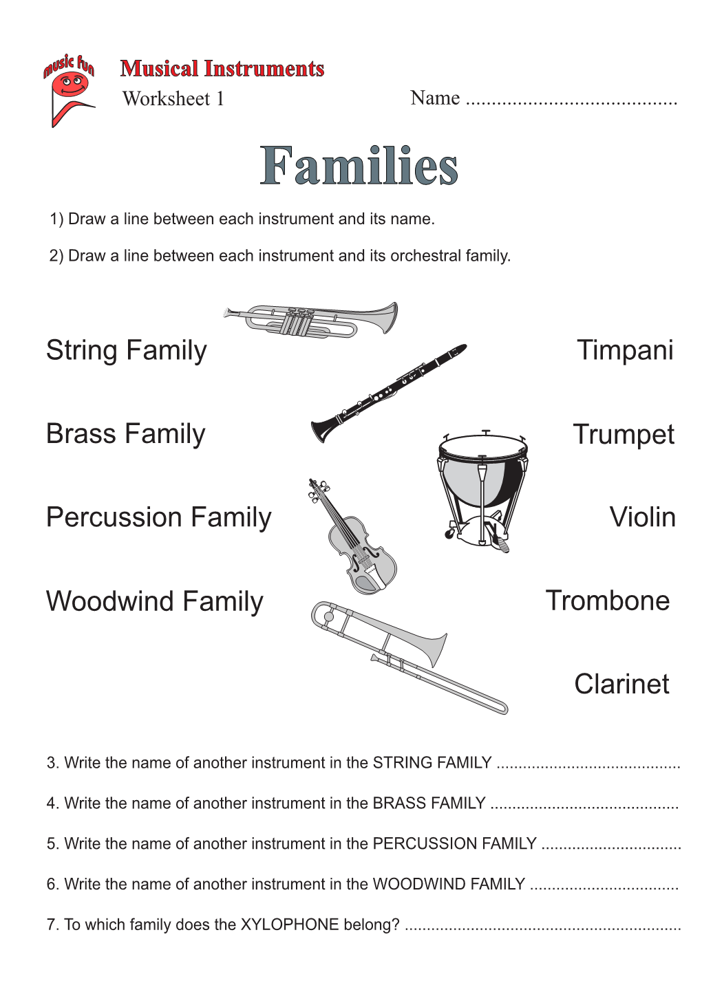 Families 2) Draw a Line Between Each Instrument and Its Orchestral Family