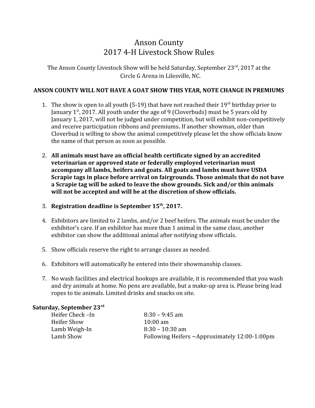 2017 4-H Livestock Show Rules