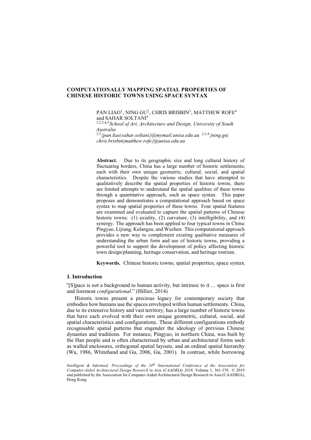 Spatialpropertiesof Chinesehistorictownsusingspacesyntax