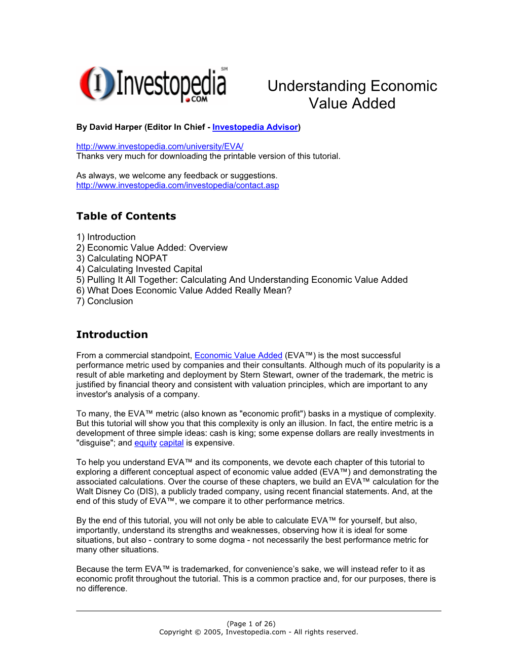 Understanding Economic Value Added