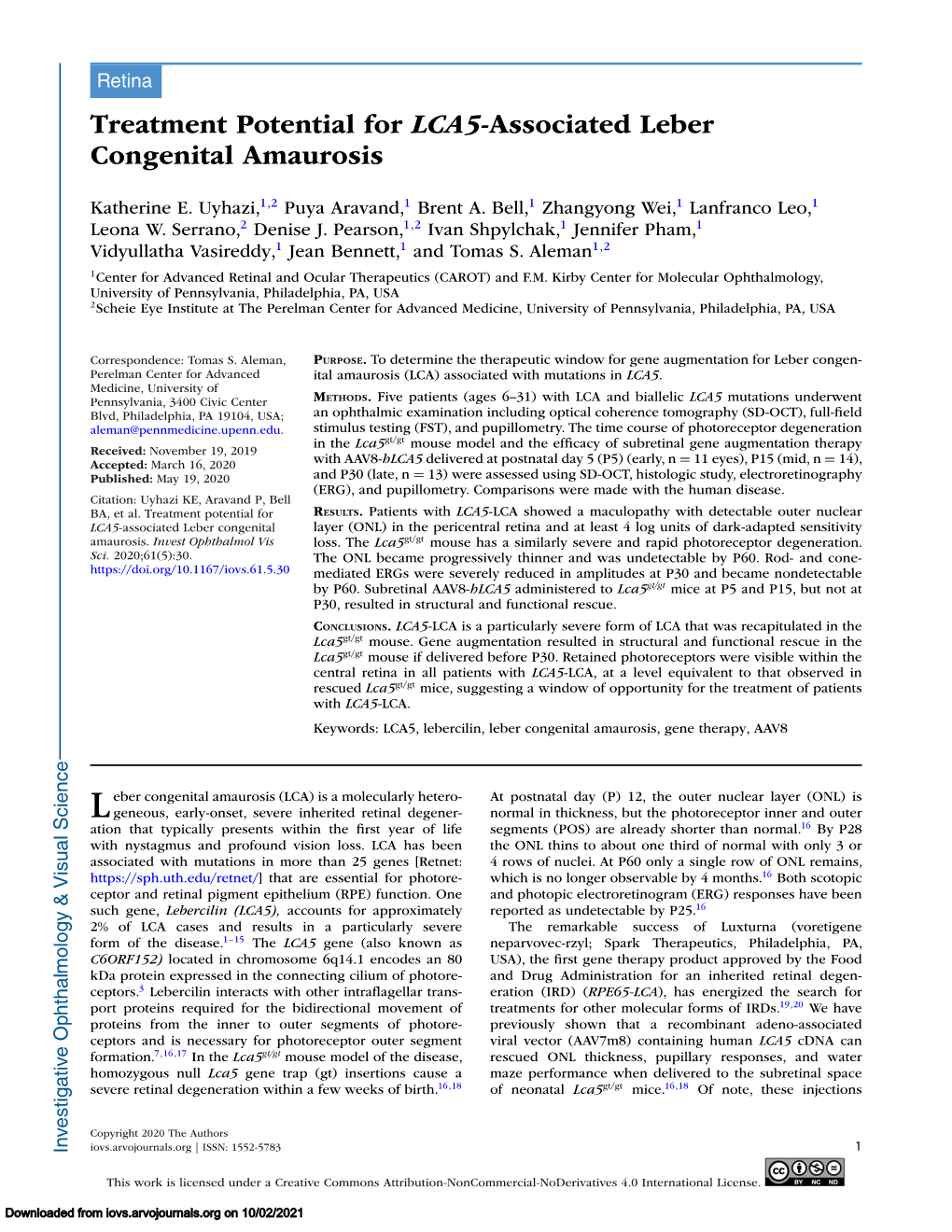 Treatment Potential for LCA5-Associated Leber Congenital Amaurosis