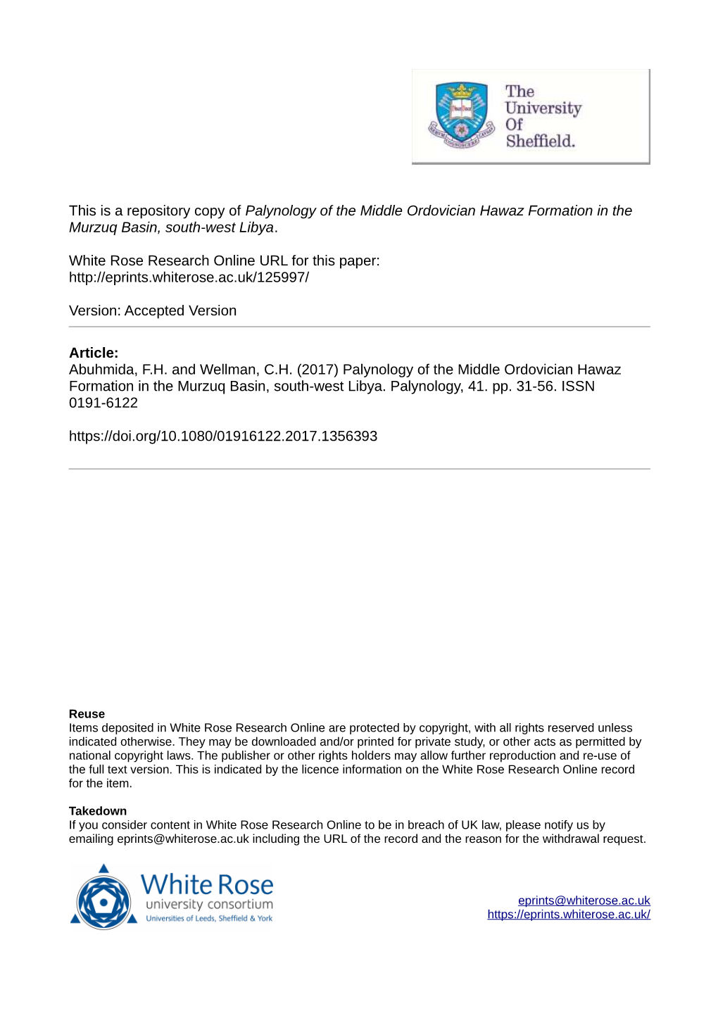 Palynology of the Middle Ordovician Hawaz Formation in the Murzuq Basin, South-West Libya