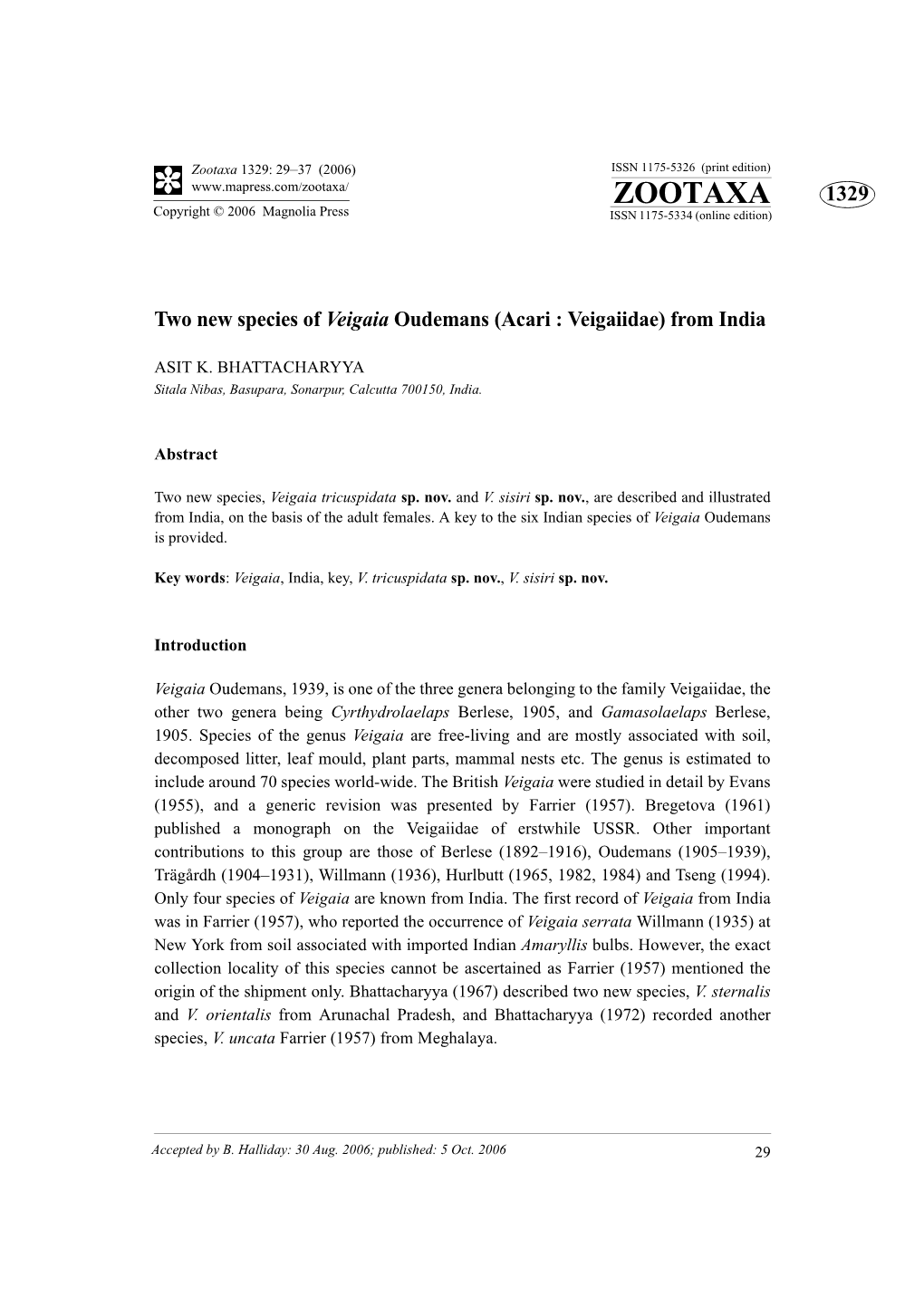 Zootaxa: Two New Species of Veigaia Oudemans (Acari : Veigaiidae) From