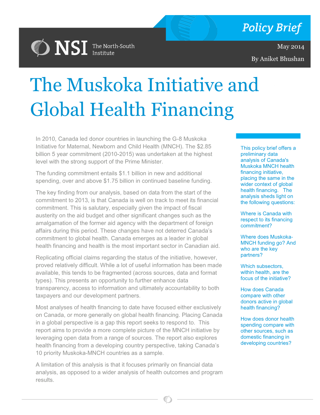 The Muskoka Initiative and Global Health Financing