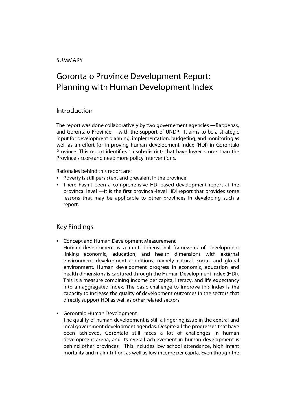 SUMMARY Gorontalo Provincial Development Reportx