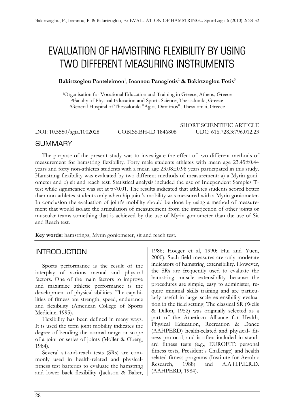 Evaluation of Hamstring Flexibility by Using Two Different Measuring Instruments