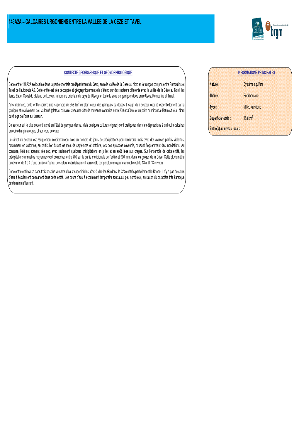 149A2a – Calcaires Urgoniens Entre La Vallee De La Ceze Et Tavel