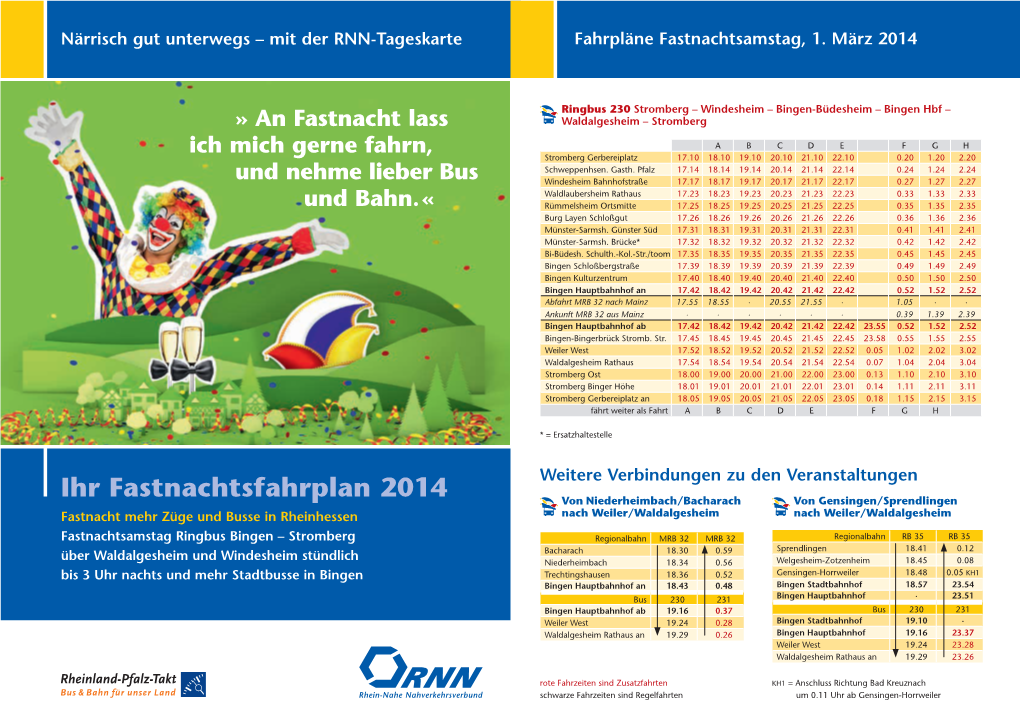 Ihr Fastnachtsfahrplan 2014