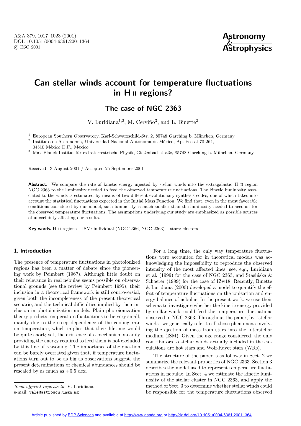 Can Stellar Winds Account for Temperature Fluctuations in H II