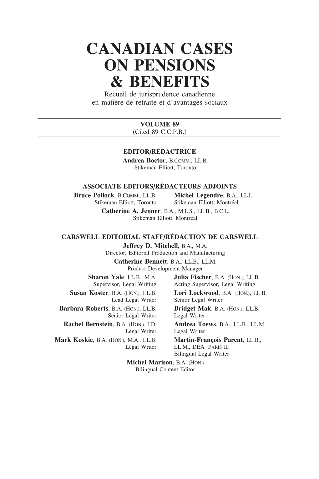 Canadian Cases on Pensions & Benefits