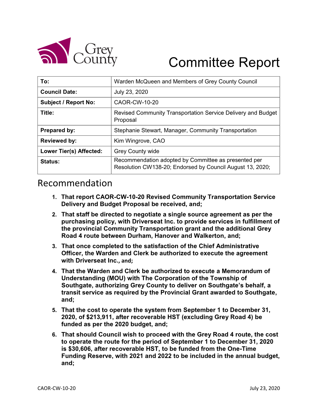 Committee Report