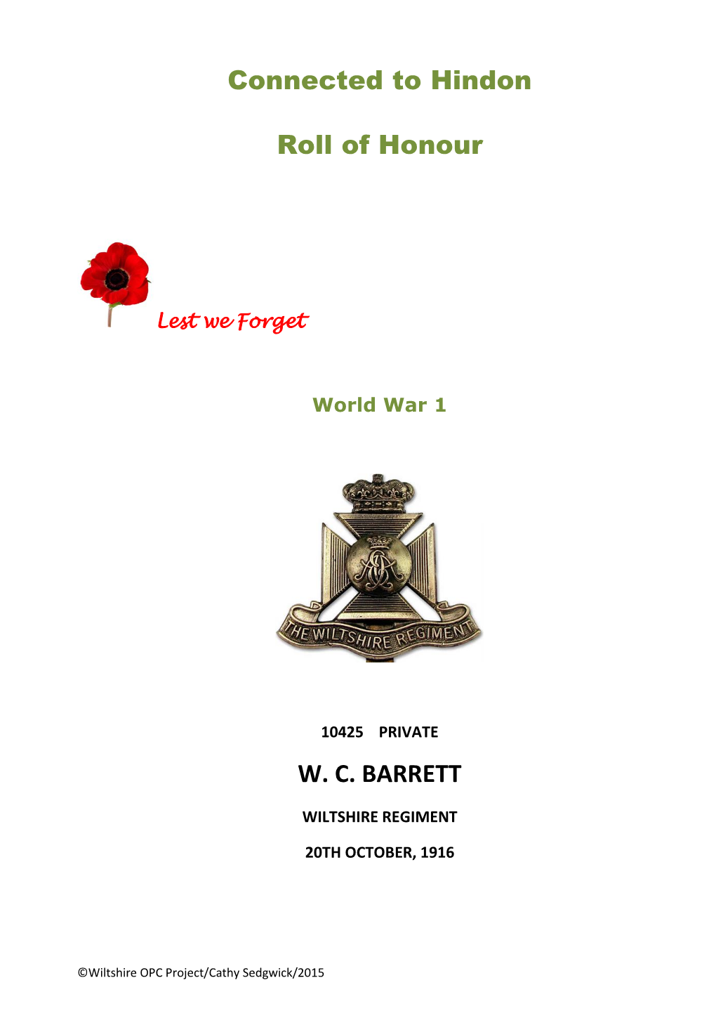 Connected to Hindon Roll of Honour W. C. BARRETT