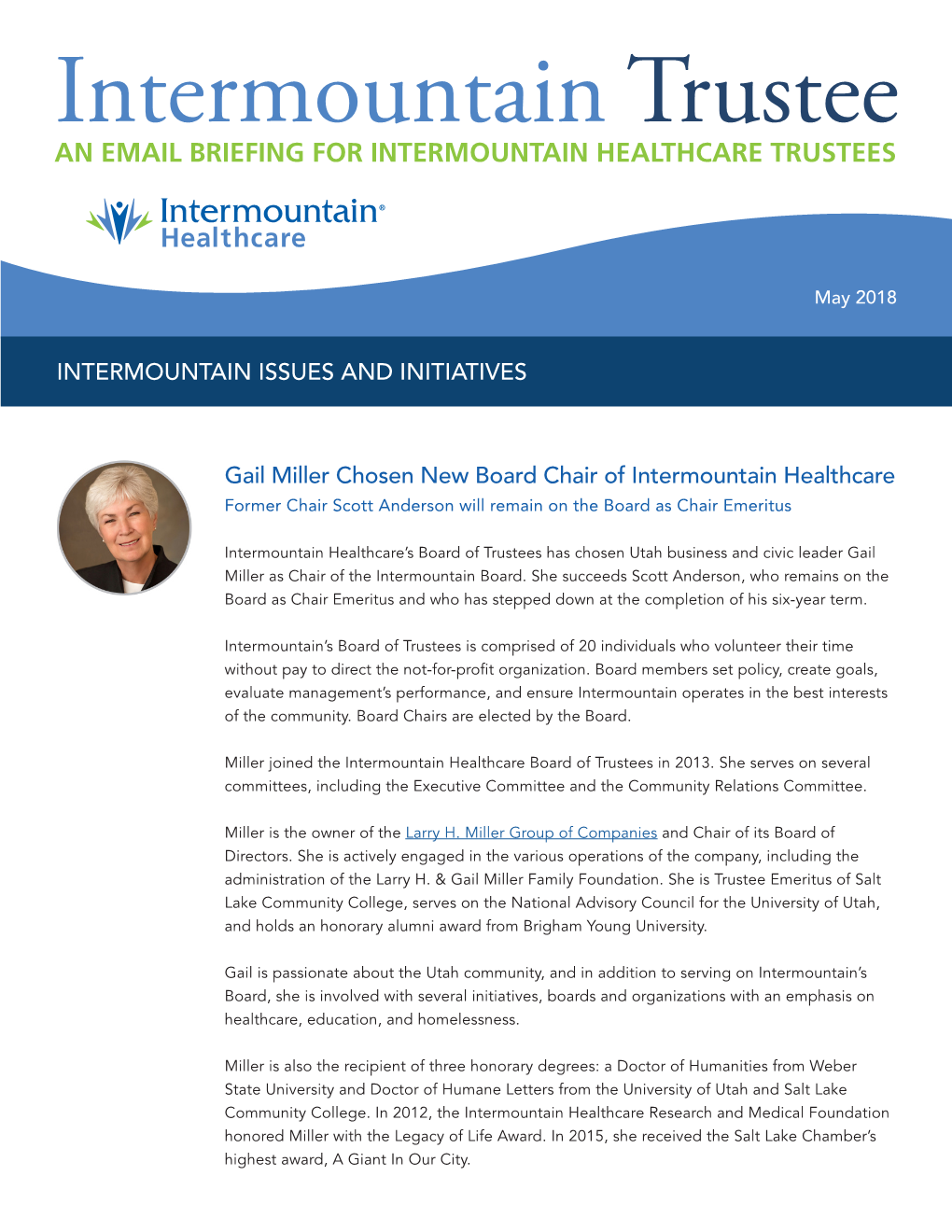 Intermountain Trustee an EMAIL BRIEFING for INTERMOUNTAIN HEALTHCARE TRUSTEES