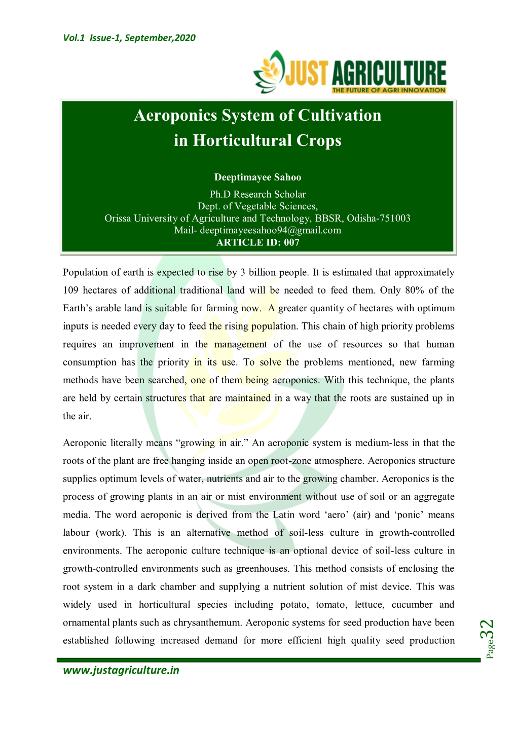 Aeroponics System of Cultivation in Horticultural Crops