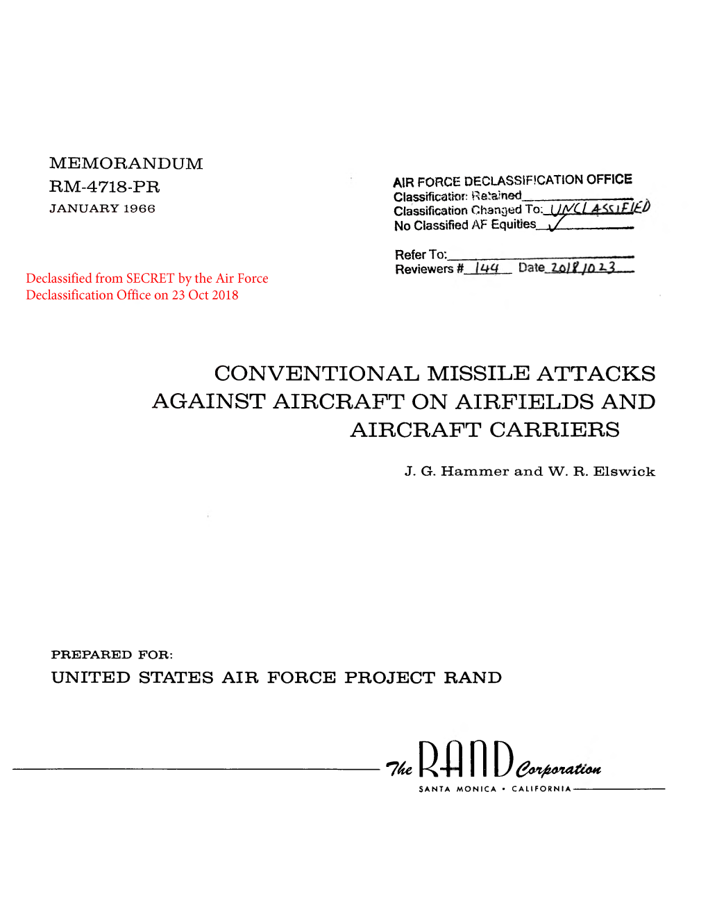 Conventional Missile Attacks Against Aircraft on Airfields and Aircraft Carriers