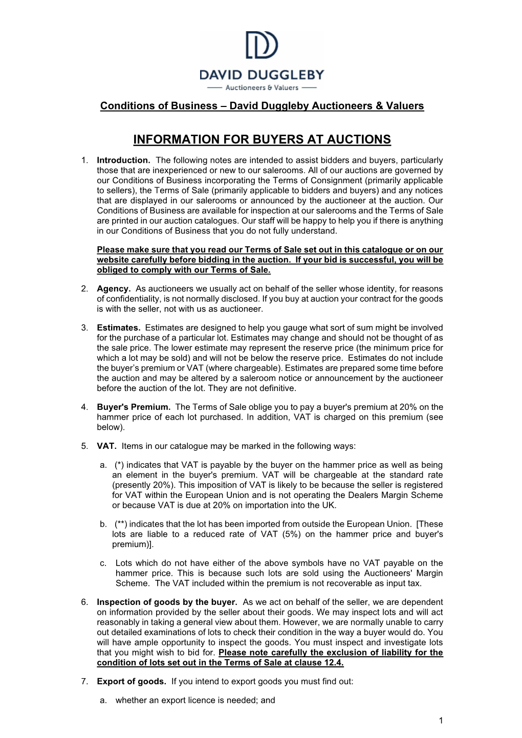 Information for Buyers at Auctions