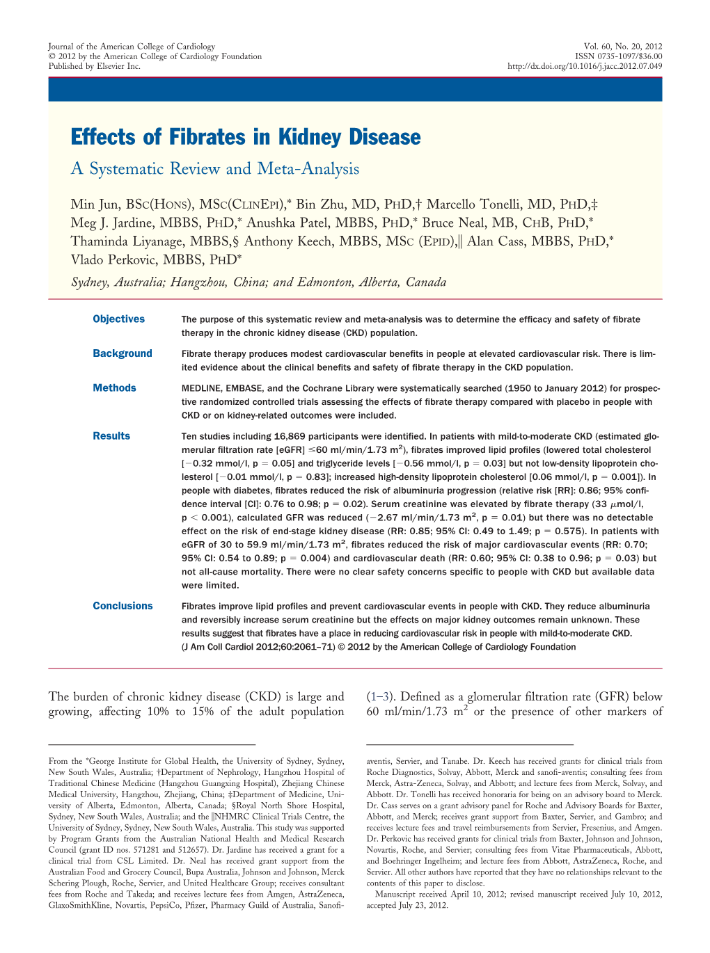 Effects of Fibrates in Kidney Disease a Systematic Review and Meta-Analysis