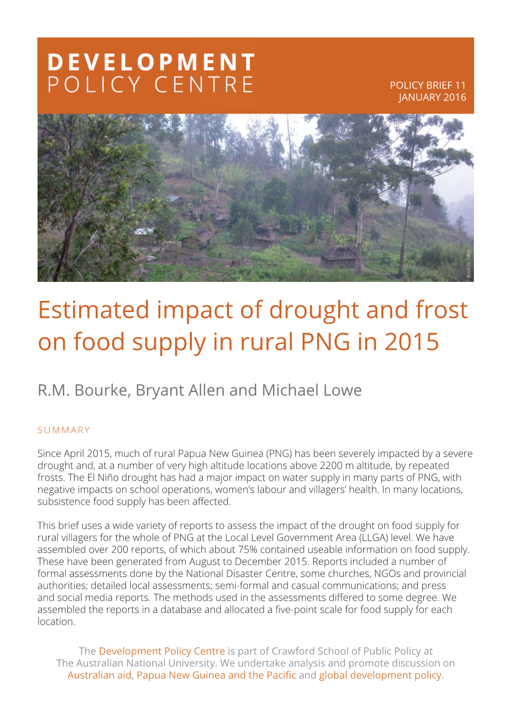 Estimated Impact of Drought and Frost on Food Supply in Rural PNG in 2015